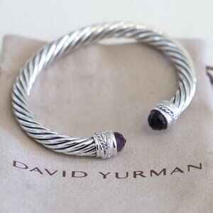 David Yurman Sterling Silver 7mm Cable Crossover Bracelet Amethyst with Diamonds